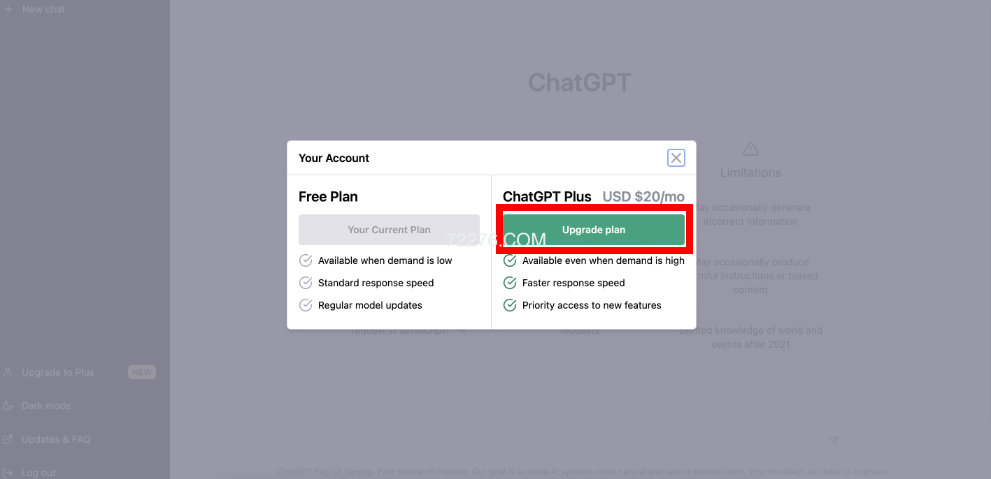 ChatGPT Upgrade plan